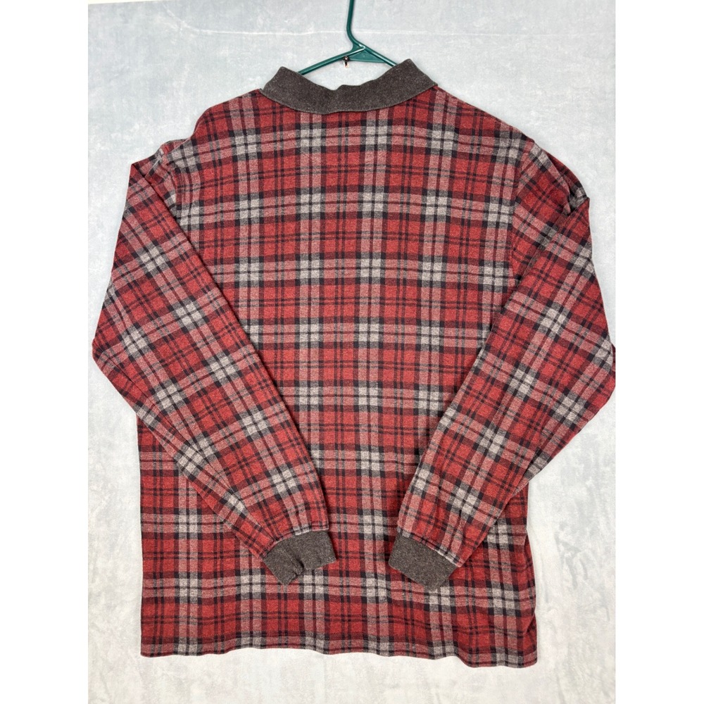 Lands End Mens Red Plaid Long Sleeve Polo Shirt Size 42-44 Regular - Picture 2 of 10